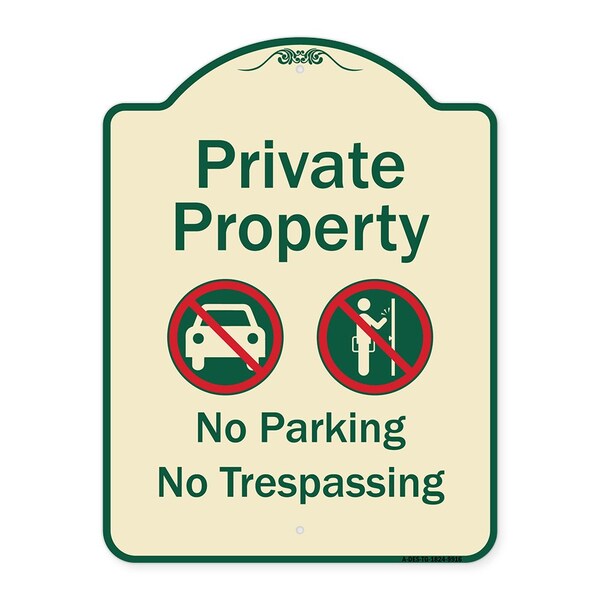 Designer Series-Private Property No Parking Or Trespassing With Symbols, 24" x 18", TG-1824-9916